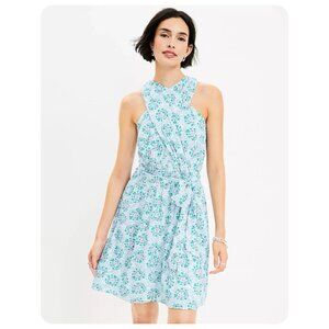 LOFT Blue Floral Bloom Crossover Halter Sleeveless Dress sz 6